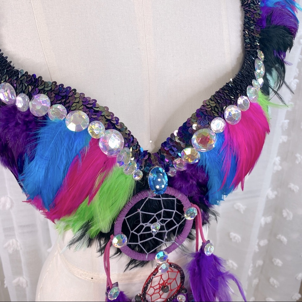 Electric Rave samba Bra feather Top - Picture 4 of 7